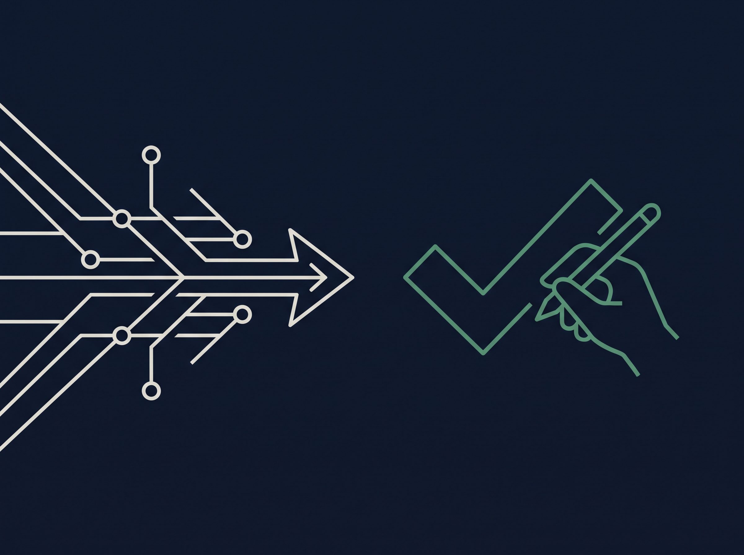 Illustration of signals converging toward a single verified decision point